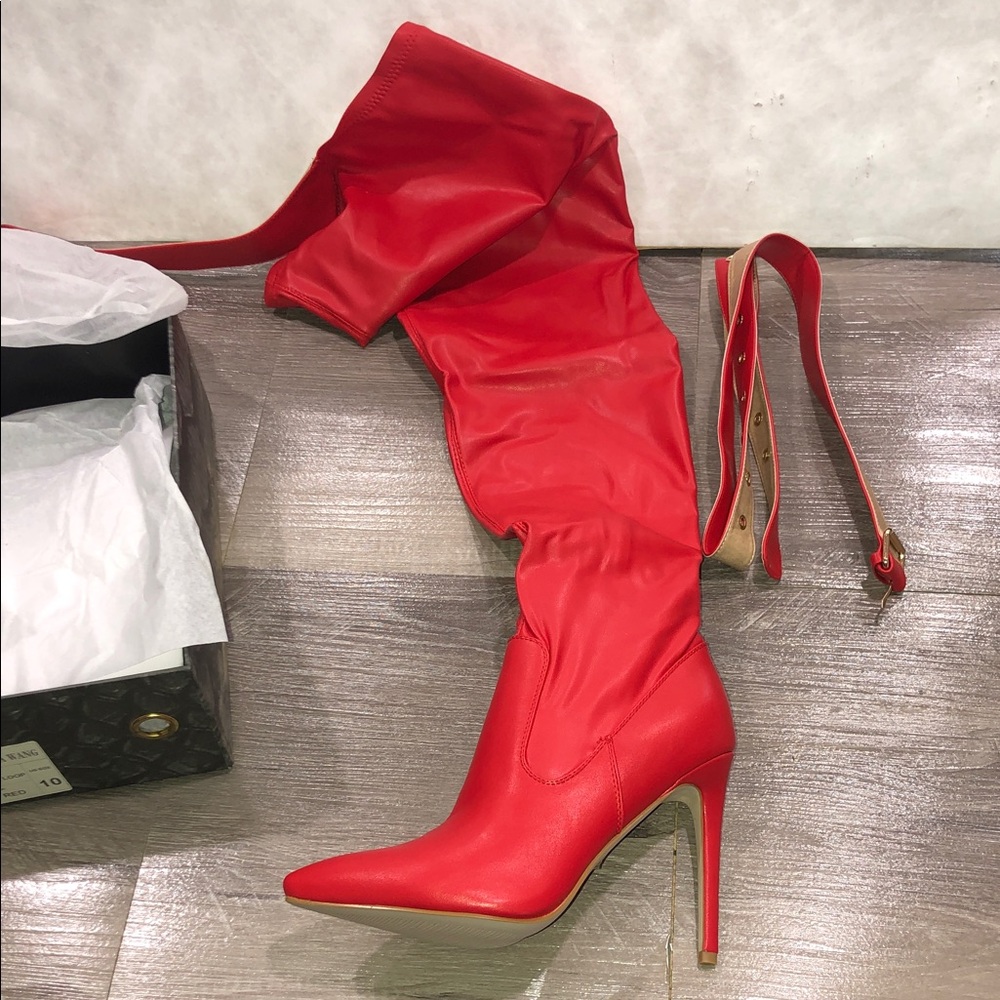 Azalea Wang Westloop Super stretchy Harness Chap Belt Red Thigh Boots New